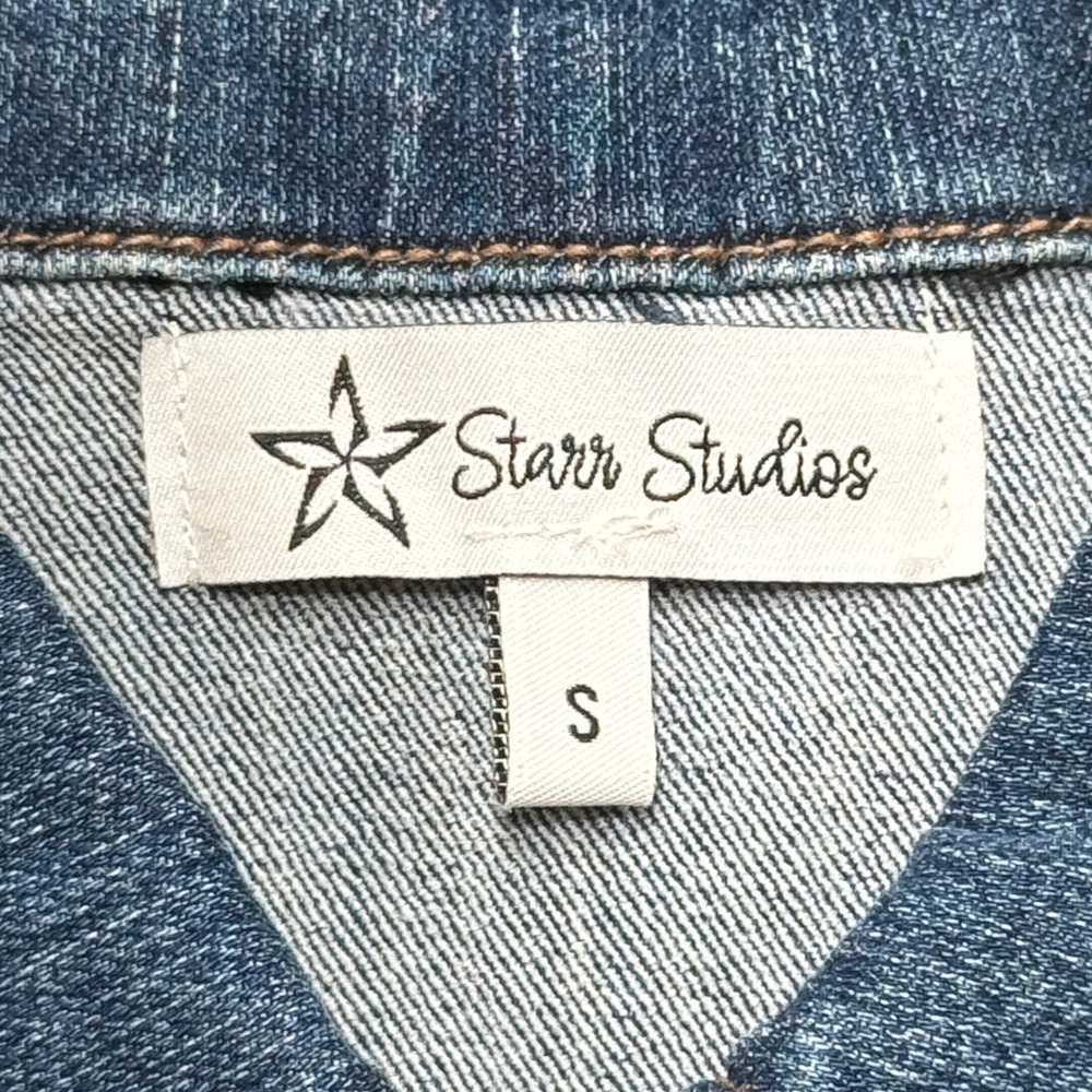 Starr Studios Jacket Women's Small Blue Denim Lace Back Panel Stretch Trucker - Picture 5 of 6